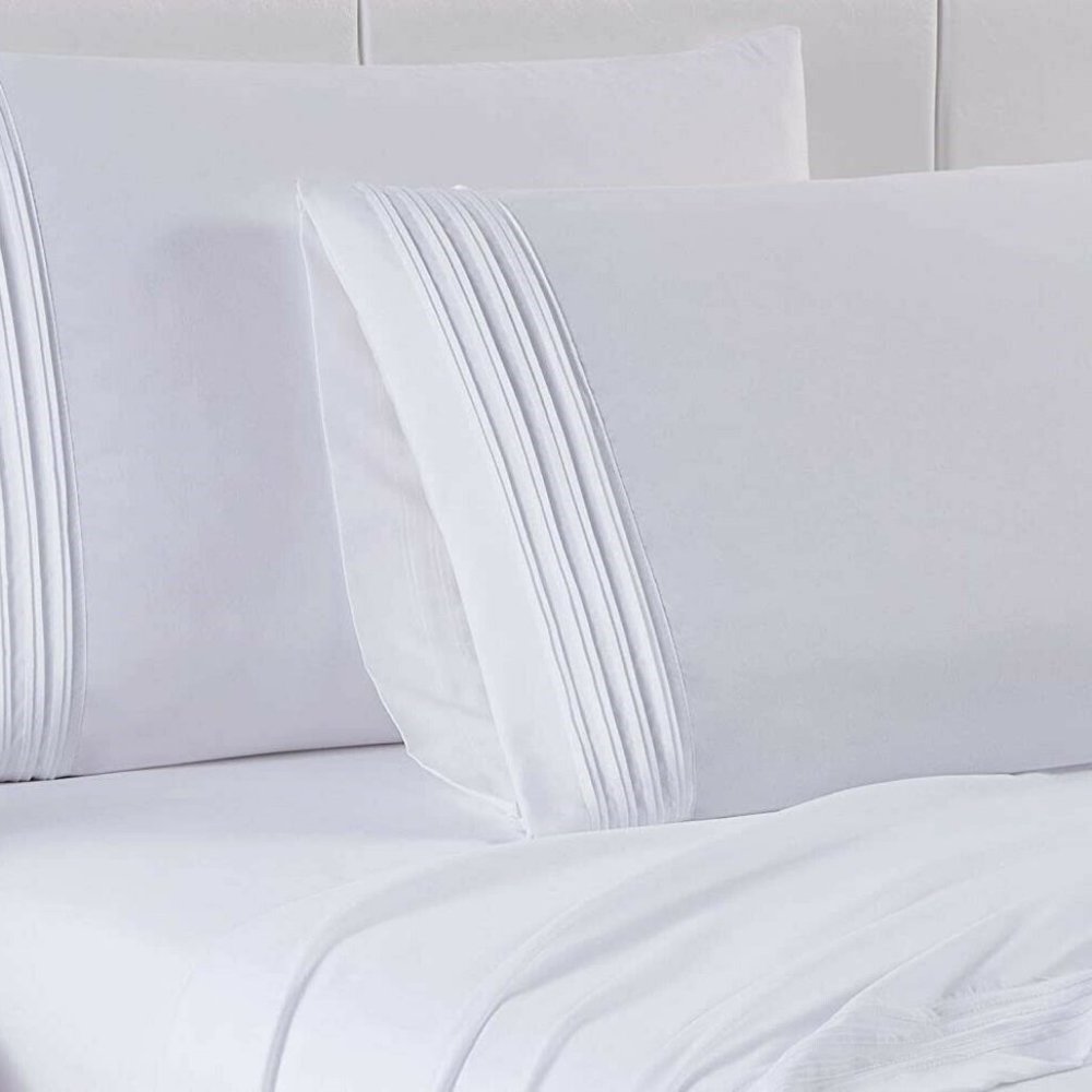 QUEEN SIZE Spirit Linen Home White Pleated Microfiber Sheet Set WHITE ~NEW~ - Picture 5 of 5